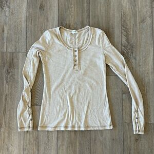 Ribbed half button long sleeve